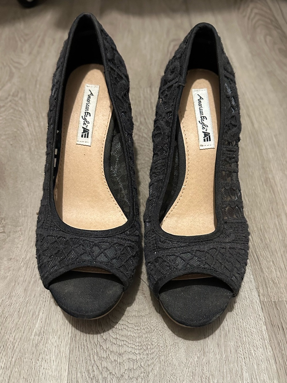 American Eagle Outfitters Black Lace Peep-Toe Heels